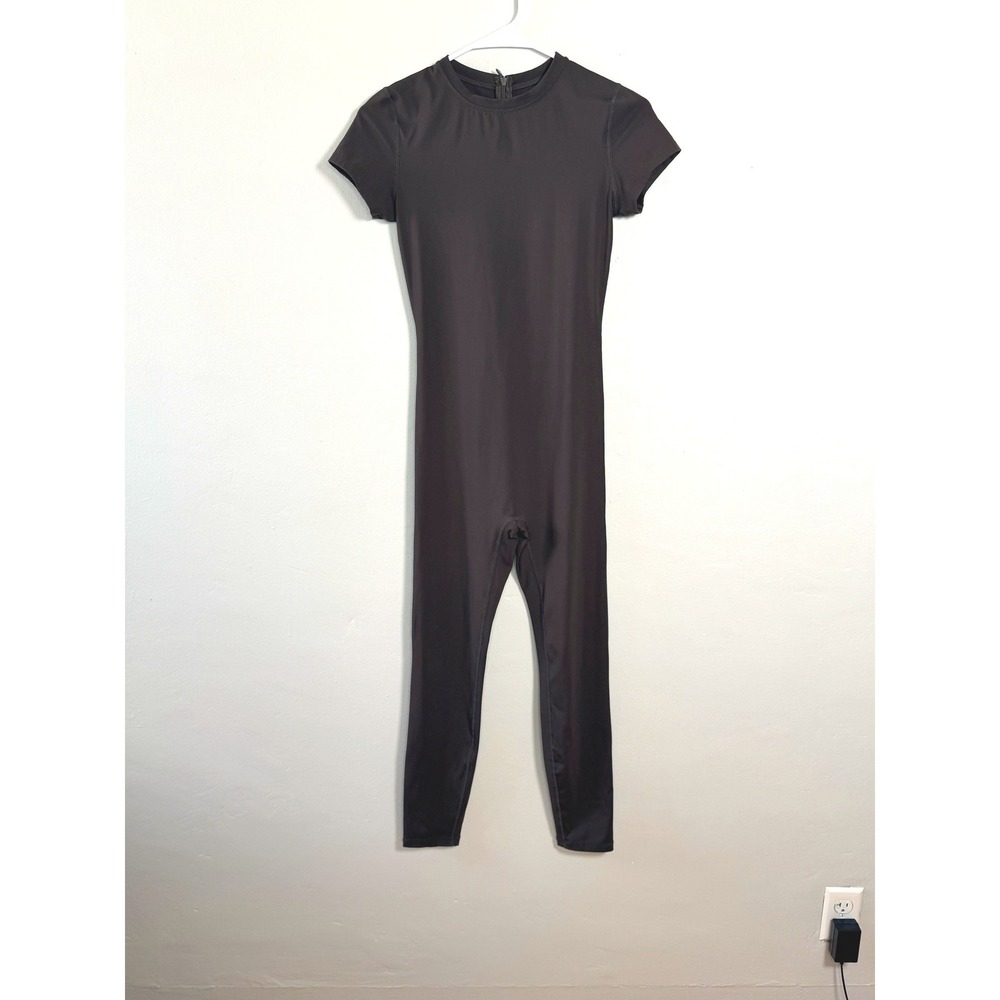 Adanola Unitard Jumpsuit Sz S Coffee Bean Athleisure Short Sleeve Full Length